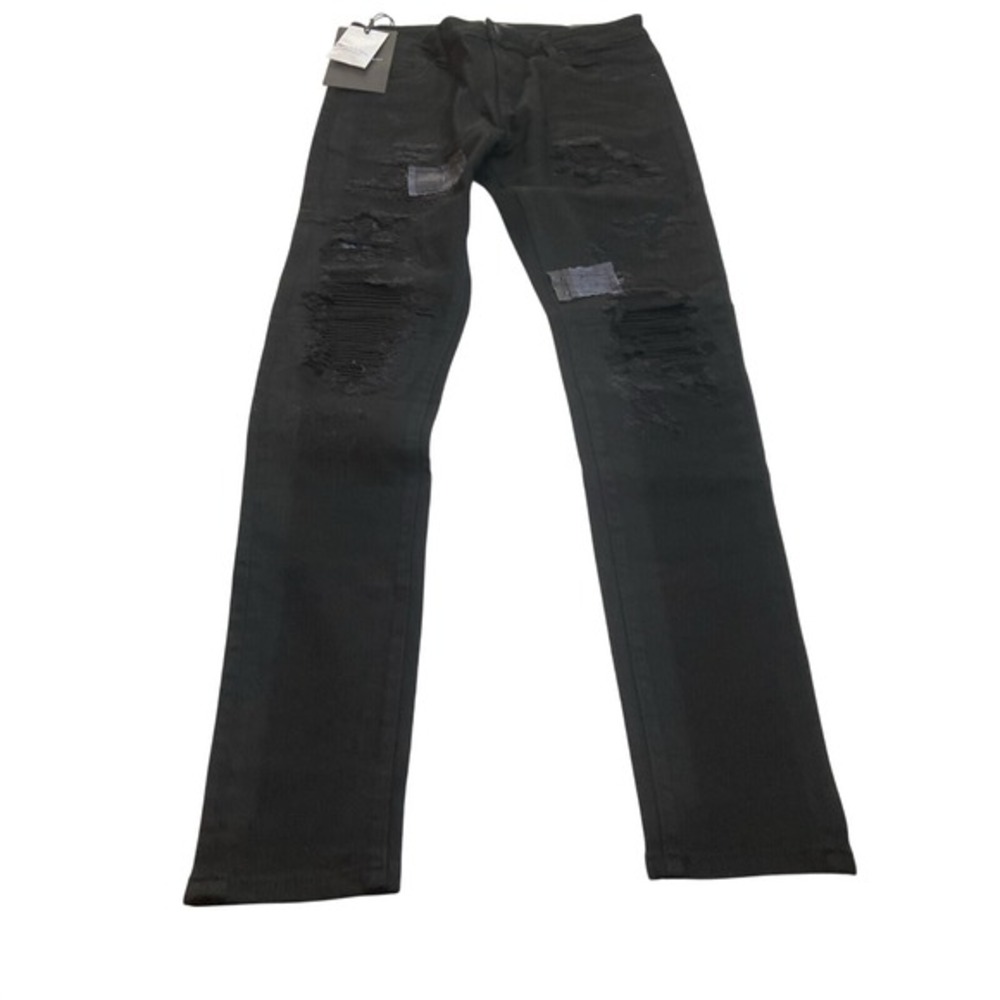 Embellish NYC Distressed Jeans Mens 30 Black Slim Fit Ripped Patched‎